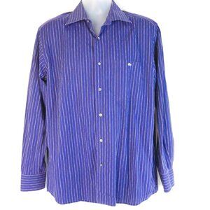 Lacoste Mens Button Down Long Sleeve Oxford Shirt Blue Striped Size 42 Large